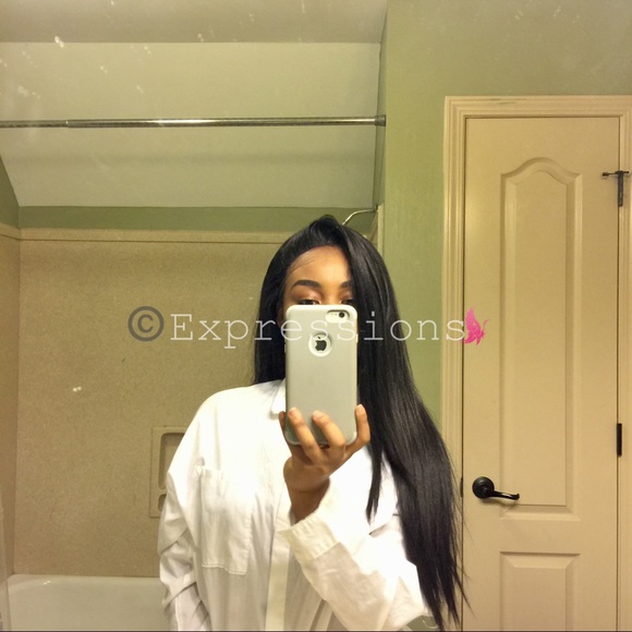Long Straight Human Blend Lace Front Wig - Picture 4 of 8